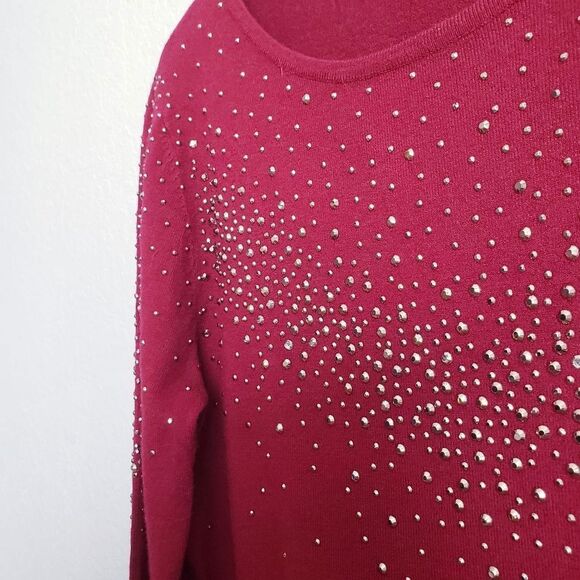 Liquid by Sioni Burgundy Wine Embellished Rhinestone Sweater - Picture 4 of 7